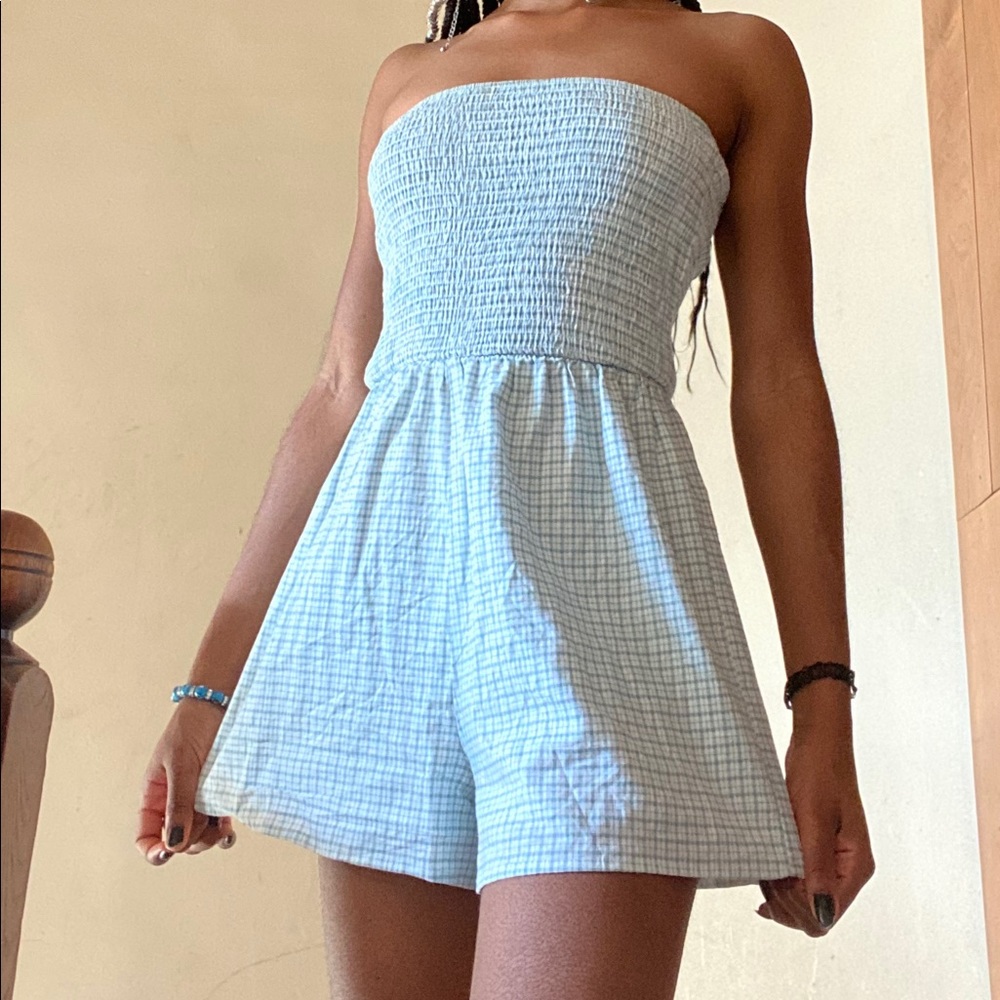 Turquoise Plaid Romper